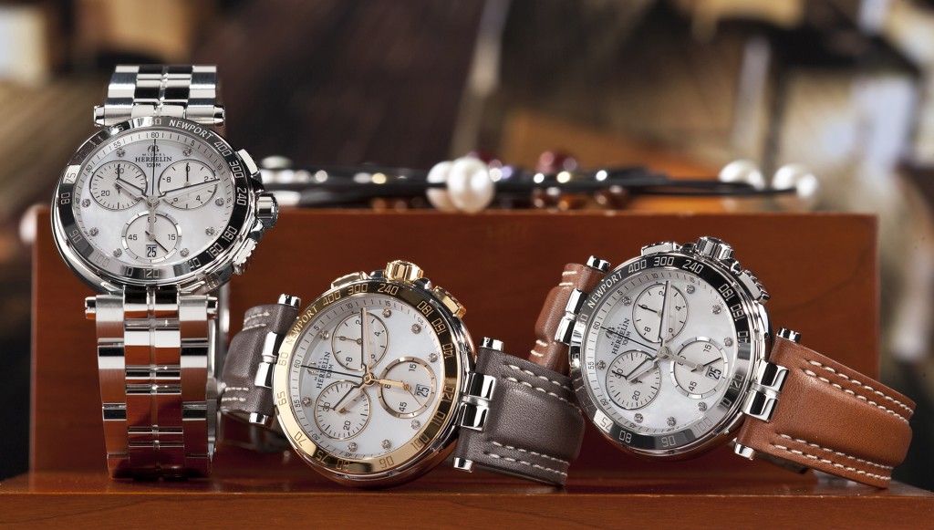 Ladies Newport Chronograph models with mother of pearl dials 