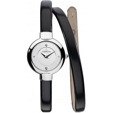 Womens Stainless Steel Watch with Leather Wrap Around Strap