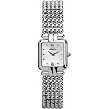 Womens Stainless Steel Square Perle Bracelet Watch