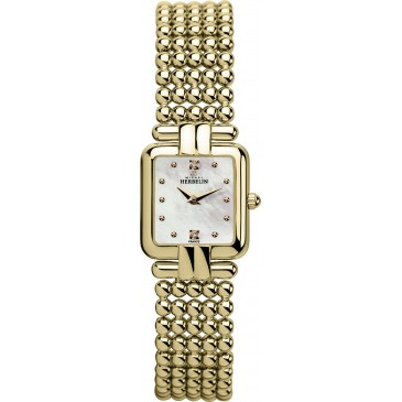 Womens Gold Plated Square Perle Bracelet Watch